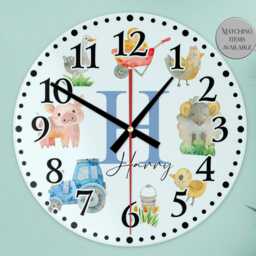 Personalised Glass Farmyard Clock -Little Boy's Room, Nursery D??cor, Farm Animal Gift For Kids - thumbnail 2
