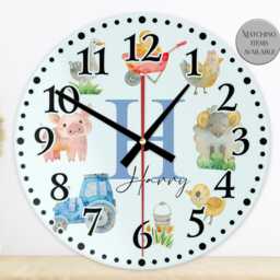 Personalised Glass Farmyard Clock -Little Boy's Room, Nursery D??cor, Farm Animal Gift For Kids - thumbnail 3