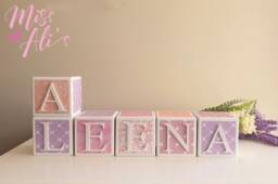 Personalised Wooden Name Blocks Pastel Lace - Baby Name Blocks Keepsake Gift - thumbnail 1