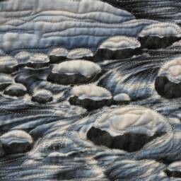 Queen Size Mountain River Quilt - Handmade Scenic Bedding - thumbnail 3