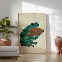 Frog With Fan Poster, Japanese Minimalist Art Print, Retro Animal Wall Art, Mid Century Modern Decor, Vintage Whimsical Poster Design - thumbnail 4