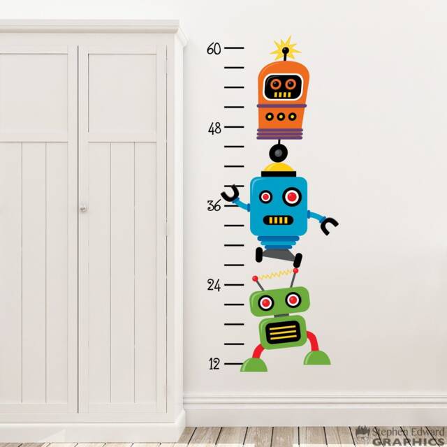 Robot Growth Chart Decal - Colorful Decor Kids Bedroom Wall Art Vinyl - image 1
