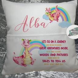 Personalised Dragon Pocket Book Cushion, Kids Storytime Decor - thumbnail 2