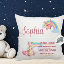 Personalised Dragon Pocket Book Cushion, Kids Storytime Decor - thumbnail 3