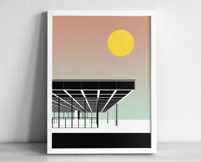 Neue Nationalgalerie Berlin Art Print - Graphic Illustration Abstract Poster Ludwig Mies Van Der Rohe - image 1