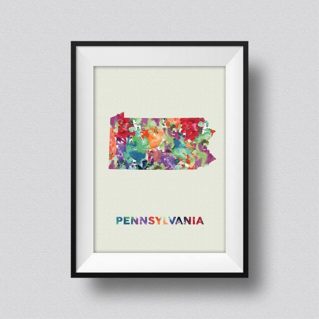 Pennsylvania Watercolor Map Usa Art Print Ink Splash Poster Canvas