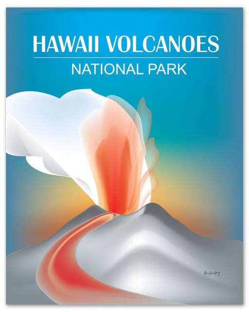Hawaii Volcanoes National Park Poster, Art, Print, Skyline, Gift - Style E8-O-Haw - image 1