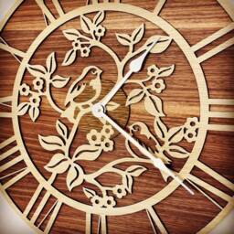 Handmade Wooden Silent Bird Wall Clock Up To 90cm in Layered Oak & Walnut - Silver Or Gold Hands - thumbnail 2