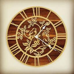 Handmade Wooden Silent Bird Wall Clock Up To 90cm in Layered Oak & Walnut - Silver Or Gold Hands - thumbnail 1