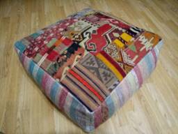 Kilim Pouf Square 24x24x8 Inches Patchwork Pouf Poufs Floor Pillow Cover Oversize Anatolian Home Decor - thumbnail 1