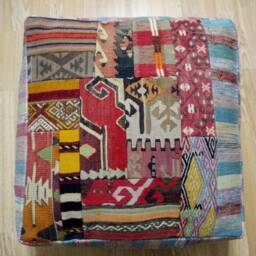 Kilim Pouf Square 24x24x8 Inches Patchwork Pouf Poufs Floor Pillow Cover Oversize Anatolian Home Decor - thumbnail 3