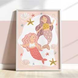 Set Of 6 Personalised Mermaids Prints, Poster in Pastel, Ocean Nursery Print, Sea Decor, Teen Girl Bedroom Decor - thumbnail 2