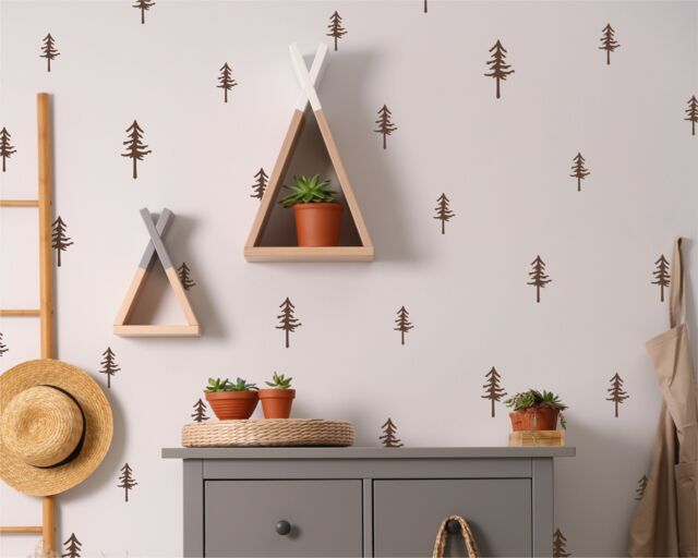 Sketched Woodland Trees - Vinyl Wall Decals Irregular Hand Drawn Stickers Wilderness Forest Wild Pine Baby Boy Nursery Kids Room - image 1