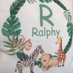 Personalised Jungle Cushion, Custom Safari Boys Nursery Decor, Zoo Animal, Name & Initial, Baby Boy Gift, New Pillow - thumbnail 2