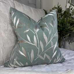 Dark Duck Egg Scatter Cushion Cover - Modern Home Decor For Sofa Or Bed Double Sided Langley Leaf Embroidered Fabric - thumbnail 1