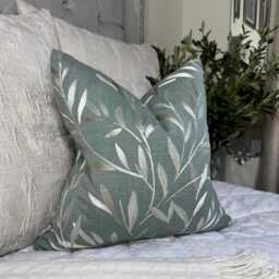 Dark Duck Egg Scatter Cushion Cover - Modern Home Decor For Sofa Or Bed Double Sided Langley Leaf Embroidered Fabric - thumbnail 2