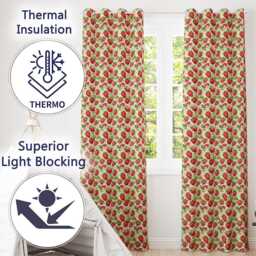 Fresh Red Strawberries White Blossom Seamless Pattern Readymade Eyelet Ring Top Thermal 100% Blackout Curtains - thumbnail 3