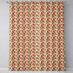 Fresh Red Strawberries White Blossom Seamless Pattern Readymade Eyelet Ring Top Thermal 100% Blackout Curtains - thumbnail 2
