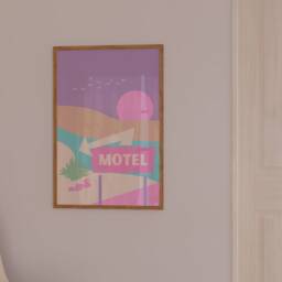Pop Pastel Motel Sign Desert Print - Danish Print, Pink Cute Desert, Usa Poster, Preppy Bohemian Landscape, Funky Art - thumbnail 2