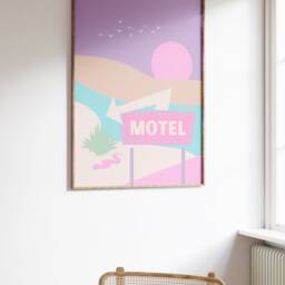 Pop Pastel Motel Sign Desert Print - Danish Print, Pink Cute Desert, Usa Poster, Preppy Bohemian Landscape, Funky Art - thumbnail 3