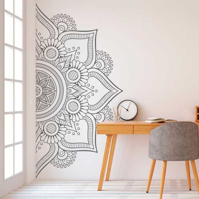 Mandala Half Wall Decal - Boho Tattoo For Meditation Yoga Sticker Zen Art Indian Decor Design 010 - image 1