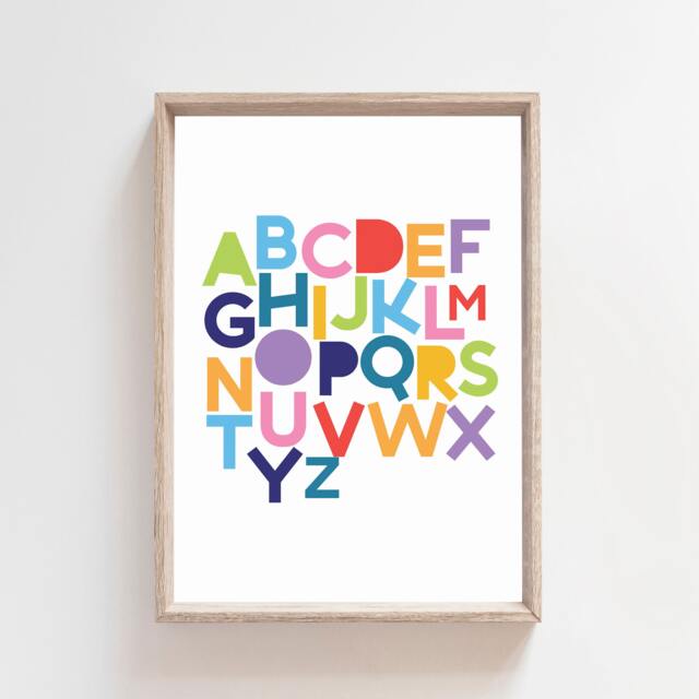 Rainbow Alphabet Print, Playroom Colourful Prints, Girls Nursery Boys Educational Children's Wall Art - image 1