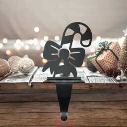 Candy Cane Steel Christmas Stocking Holder, Holiday Mantel Decor - thumbnail 2