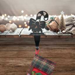 Candy Cane Steel Christmas Stocking Holder, Holiday Mantel Decor