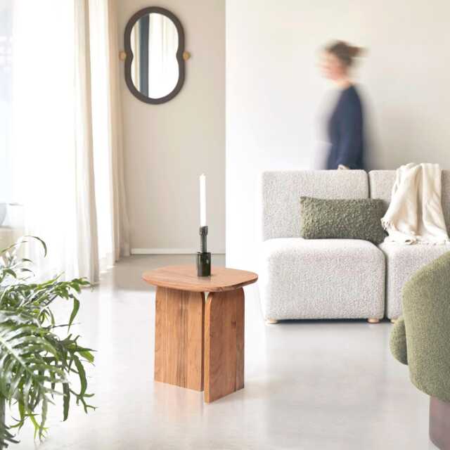 Handmade Acacia Wood Side Table Modern Minimalist Accent Stool - image 1