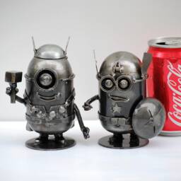 Handmade Metal Mini Robot Sculpture, Recycled Steel Art Figure, Funny Valentine Gift, Holiday Ornament - thumbnail 3