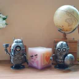 Handmade Metal Mini Robot Sculpture, Recycled Steel Art Figure, Funny Valentine Gift, Holiday Ornament - thumbnail 4