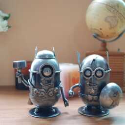 Handmade Metal Mini Robot Sculpture, Recycled Steel Art Figure, Funny Valentine Gift, Holiday Ornament - thumbnail 2