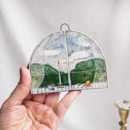 Landscape Ceramic Tile Wall Art Kitchen Illustration, Hand-Painted Home Decor - thumbnail 3