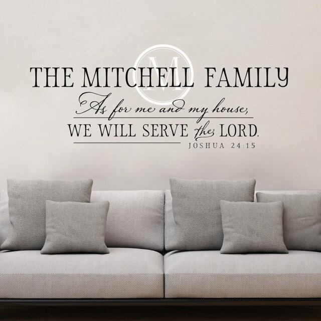Family Name Wall Decal Scripture Quote As For Me & My House Joshua 24 Christian Monogram Sticker Bible Verse Decor - image 1