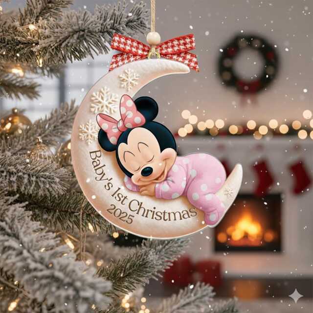 Personalized Minnie Baby's First Christmas Ornament, Baby Mouse Acrylic Keepsake, Newborn Gift Idea - image 1