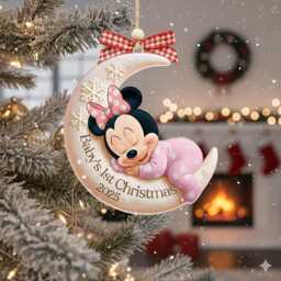 Personalized Minnie Baby's First Christmas Ornament, Baby Mouse Acrylic Keepsake, Newborn Gift Idea - thumbnail 1