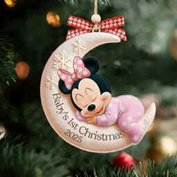 Personalized Minnie Baby's First Christmas Ornament, Baby Mouse Acrylic Keepsake, Newborn Gift Idea - thumbnail 2