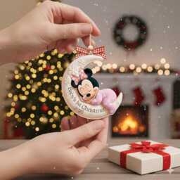 Personalized Minnie Baby's First Christmas Ornament, Baby Mouse Acrylic Keepsake, Newborn Gift Idea - thumbnail 3
