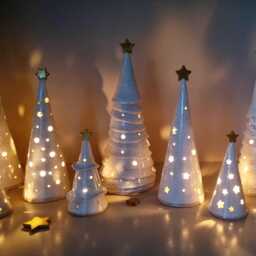 Handmade Ceramic Christmas Tree Lantern Speckled Clay Holiday Decor - thumbnail 2