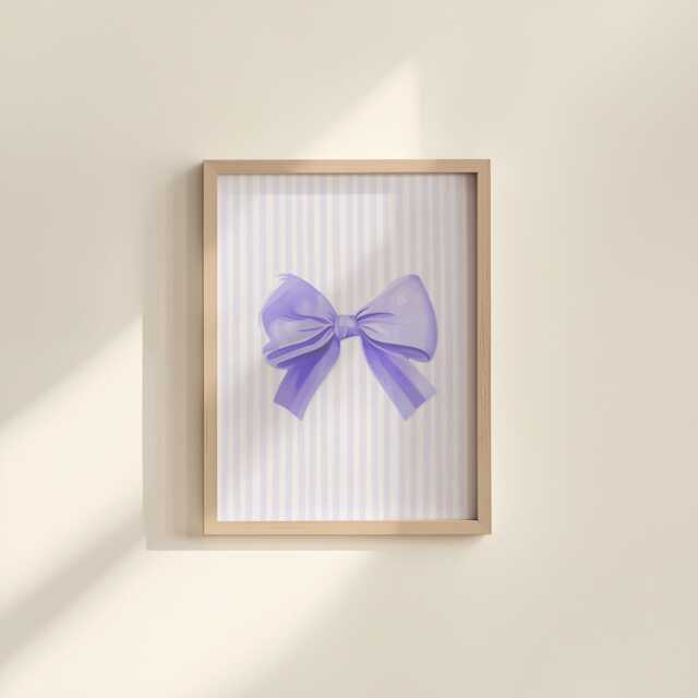 Pinstriped Lilac Bow Print - Stripey Print, Purple Girly Wall Art, Decor, Poster, Balletcore For Girl Room - image 1