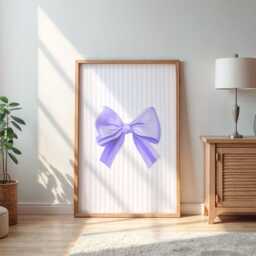 Pinstriped Lilac Bow Print - Stripey Print, Purple Girly Wall Art, Decor, Poster, Balletcore For Girl Room - thumbnail 2