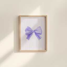 Pinstriped Lilac Bow Print - Stripey Print, Purple Girly Wall Art, Decor, Poster, Balletcore For Girl Room - thumbnail 1