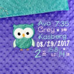 Personalized Baby Blanket Owl-Birth Stat Owl-Personalized Minky Blanket-Owl Blanket-Monogrammed Blanket Boy Girl - thumbnail 2