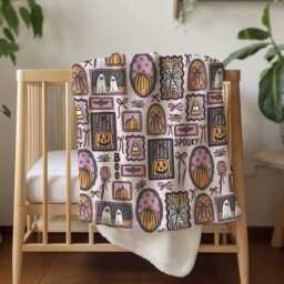 Halloween - Frames Pink, Sherpa Fleece Blanket, Decor, Kids Bedding, Purple, Children's Room, Ghost, Pumpkins, Blanket - thumbnail 2