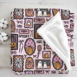 Halloween - Frames Pink, Sherpa Fleece Blanket, Decor, Kids Bedding, Purple, Children's Room, Ghost, Pumpkins, Blanket - thumbnail 1