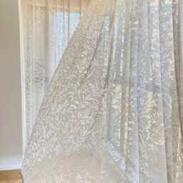 White & Cream Shadow Of Moon Branch Voile Custom Curtain Made To Measure - thumbnail 2
