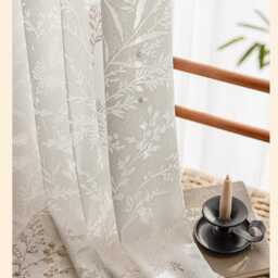 White & Cream Shadow Of Moon Branch Voile Custom Curtain Made To Measure - thumbnail 3