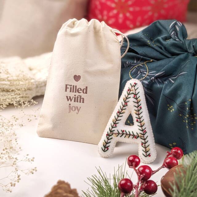 Personalized Christmas Felt Letter Ornament Handmade Monogram Decor - image 1