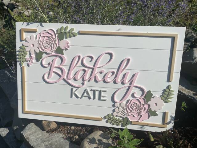 Custom Floral Rectangle Wood Name Sign Layered Roses & Daisy Baby Nursery Wall Decor Pink Sage Green White - image 1