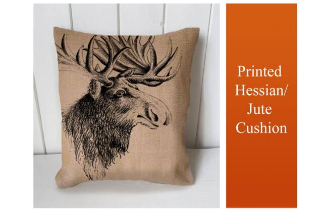 Mousse Illustration - Cushion Fabric Panel Or Case Or With Filling Rustic Natural Jute Burlap Hessian